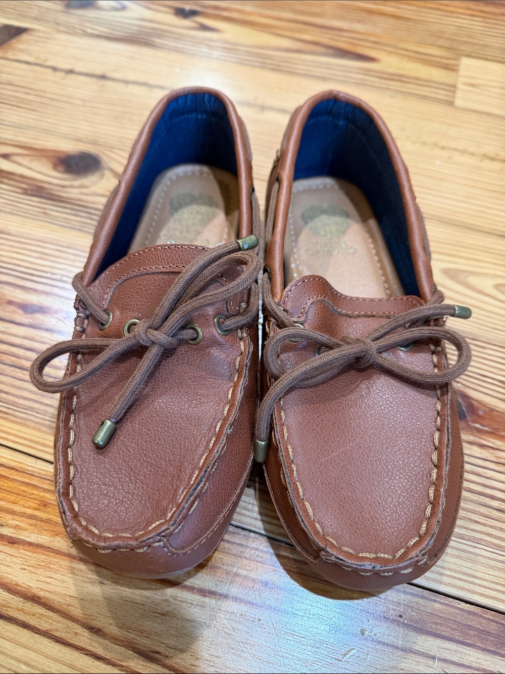 Vince Camuto Boys Brown Moccasin Dress Shoes with Navy Lining
